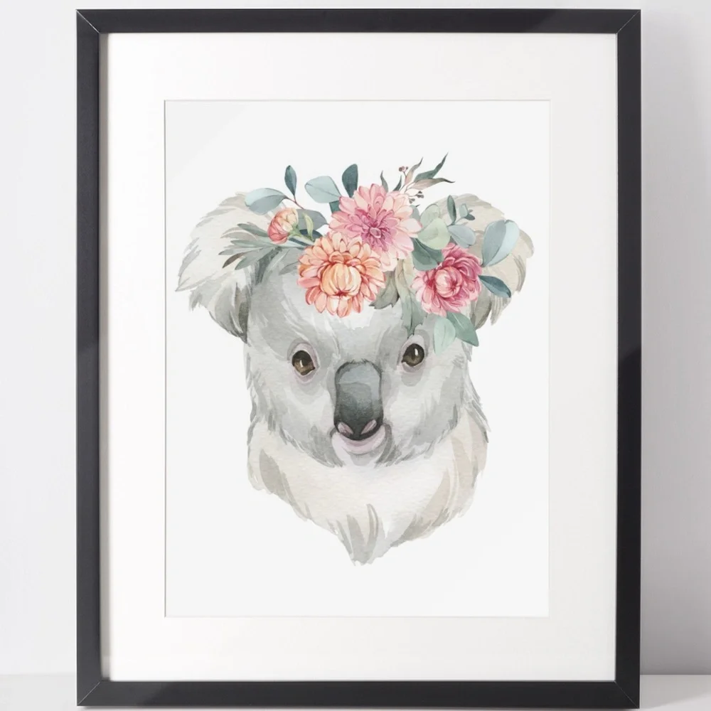 Watercolor Floral Baby Koala Illustration Wall Art Print Poster Unframed - Picture 2 of 10